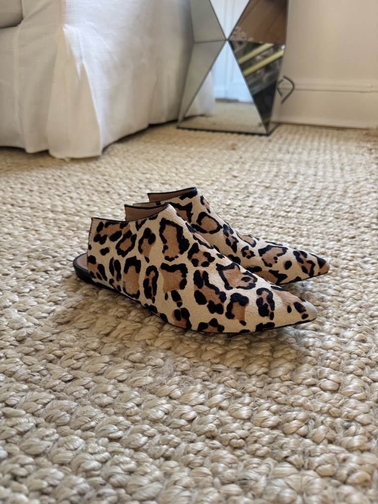 Vince Camuto Signature Leopard-Print Pointed Slingback Flats In Tan & Black Sz 7